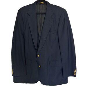 Vtg Varsity Hall Tailored Capital Mens Wear Navy Blazer Jacket 44L Gold Buttons